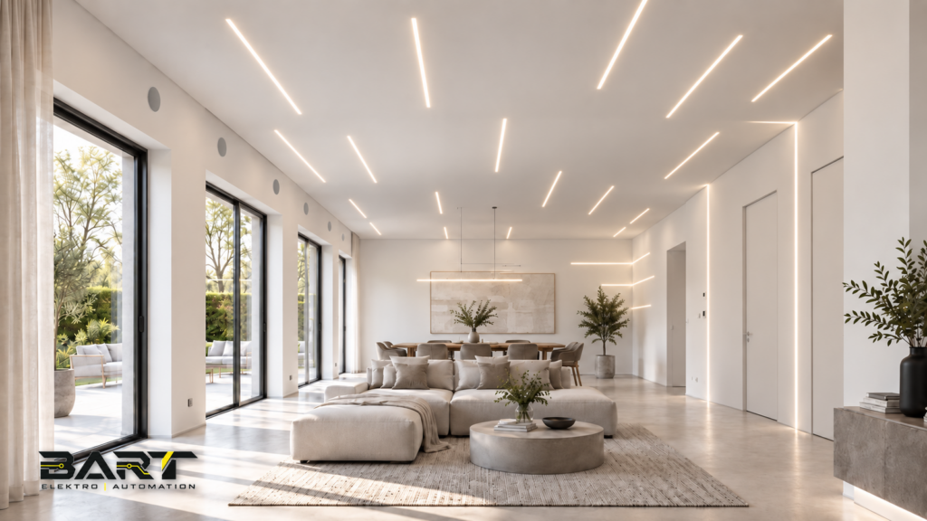 Individuelle LED-Lichtinstallation in einem modernen Wohnraum